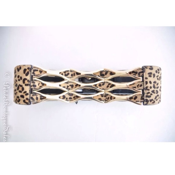 BCBG WAIST BELT LEOPARD FAUX FUR GOLD BLACK - Picture 1 of 2